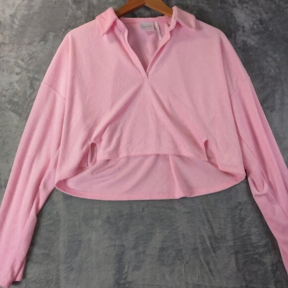 Out From Under Urban Outfitters Gabbie Collared Cropped Baby Pink Y2K vibes Top - Picture 6 of 10